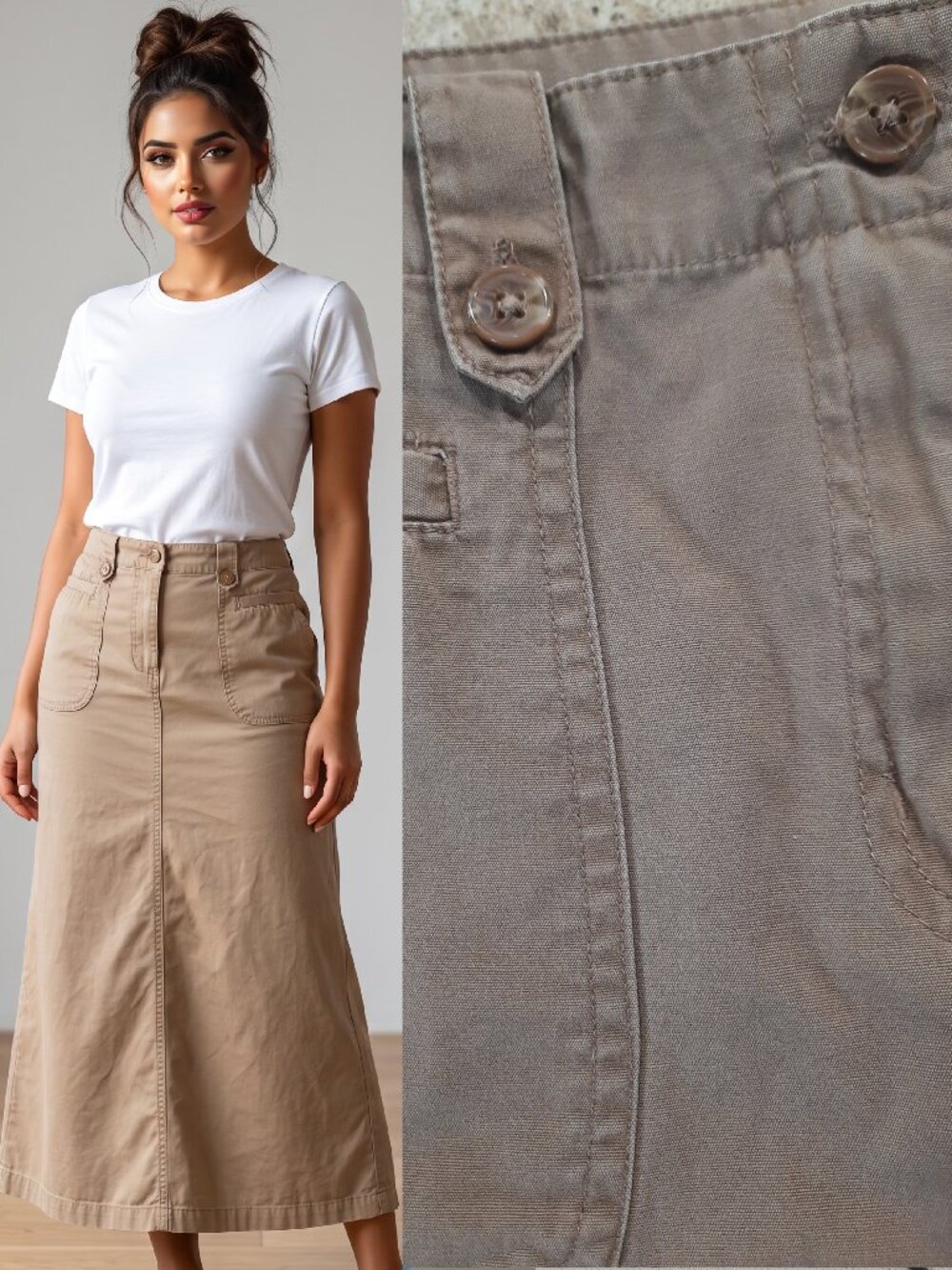 Y2K cotton khaki straight skirt - White Stag brand